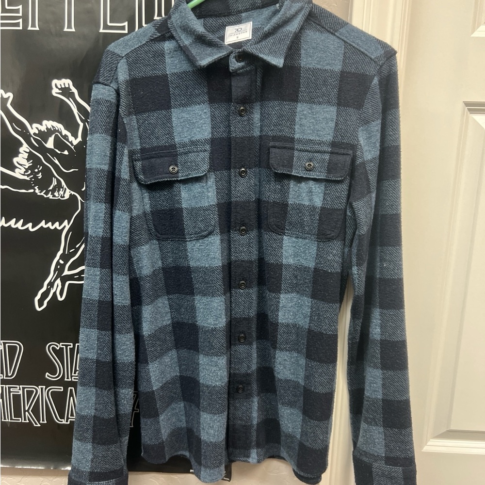 7 Diamonds Blue and Black Plaid Shirt